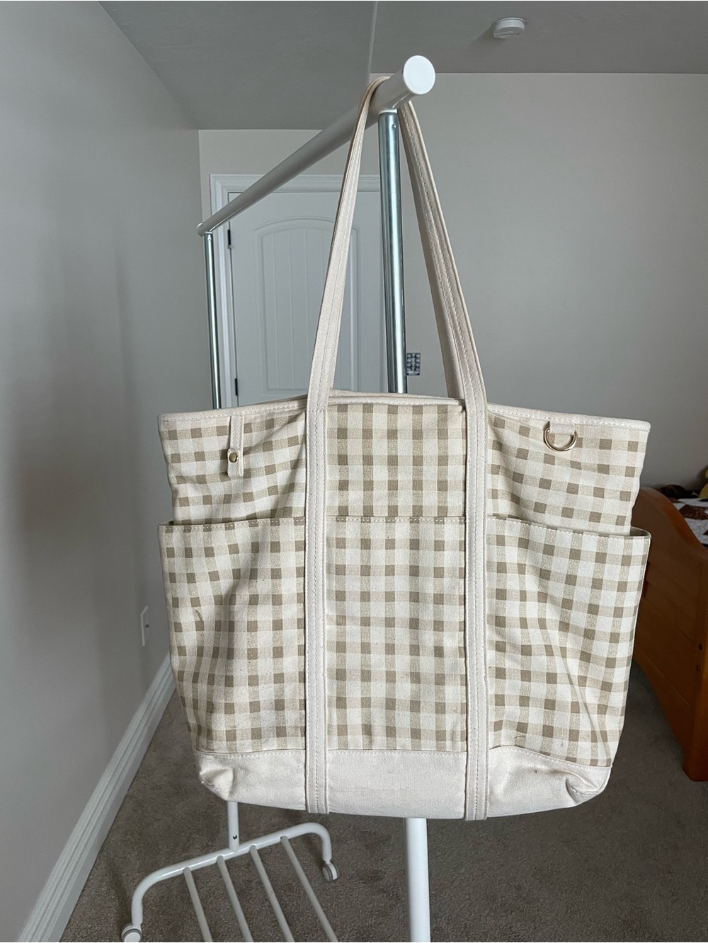 Universal Thread Beige Gingham Canvas Tote